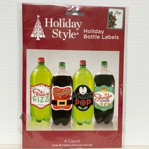 Booze Bottle Christmas Holiday  Labels Stickers Set of 4 size 4.5" x 5.25"
